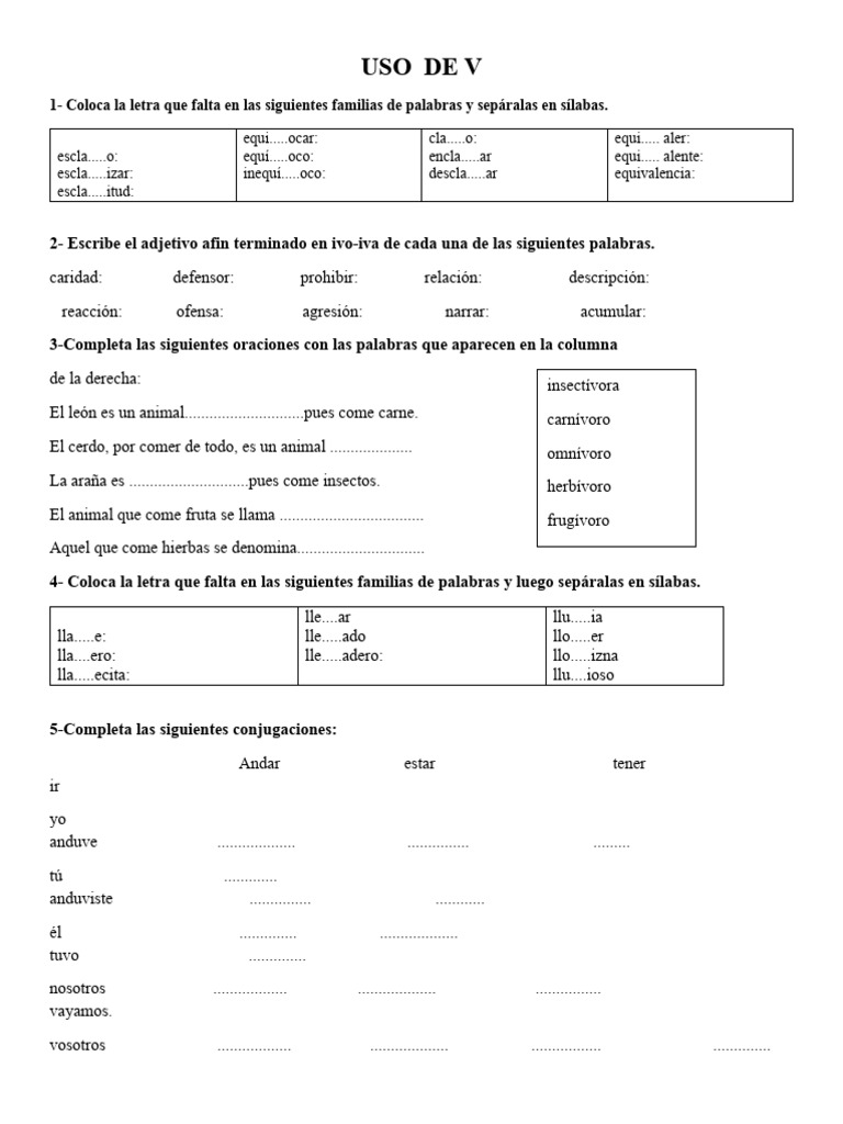 Ejercicios de ortografía para primaria | PDF | Zoología