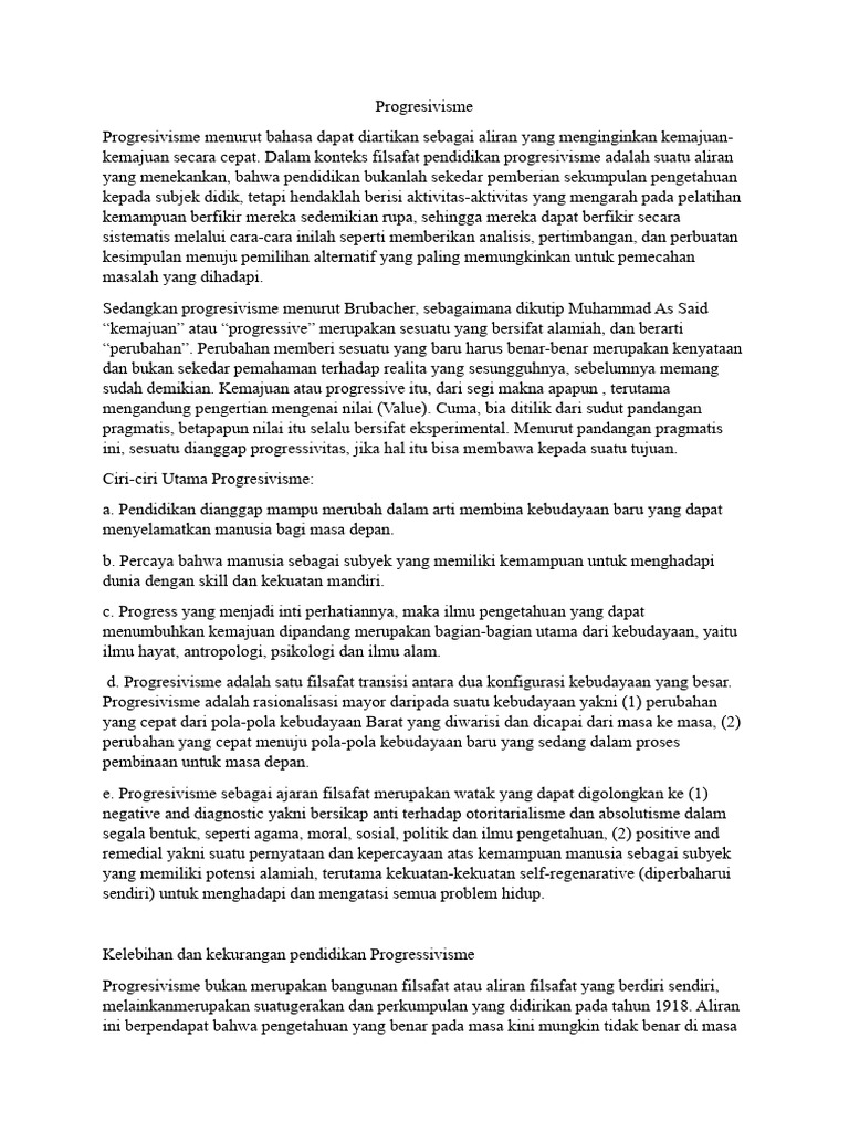 Filsafat Pendidikan Progresivisme | PDF | Karier & Perkembangan | Ilmu ...