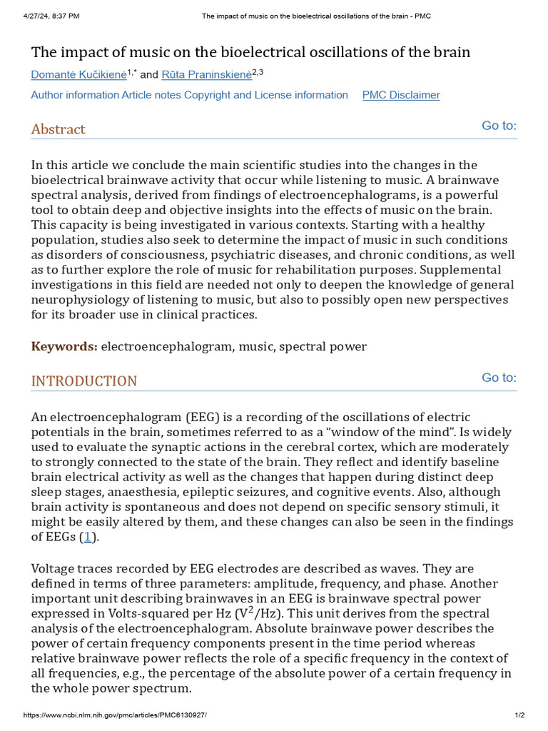 The Impact of Music On The Bioelectrical Oscillations of The Brain ...