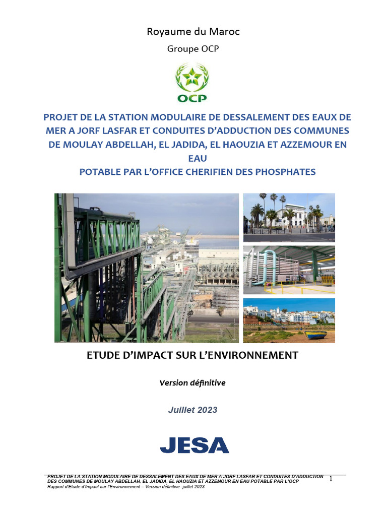 Rapport EIES Dessalement Eau Jorf Lasfar | PDF | Phosphate | Sciences ...