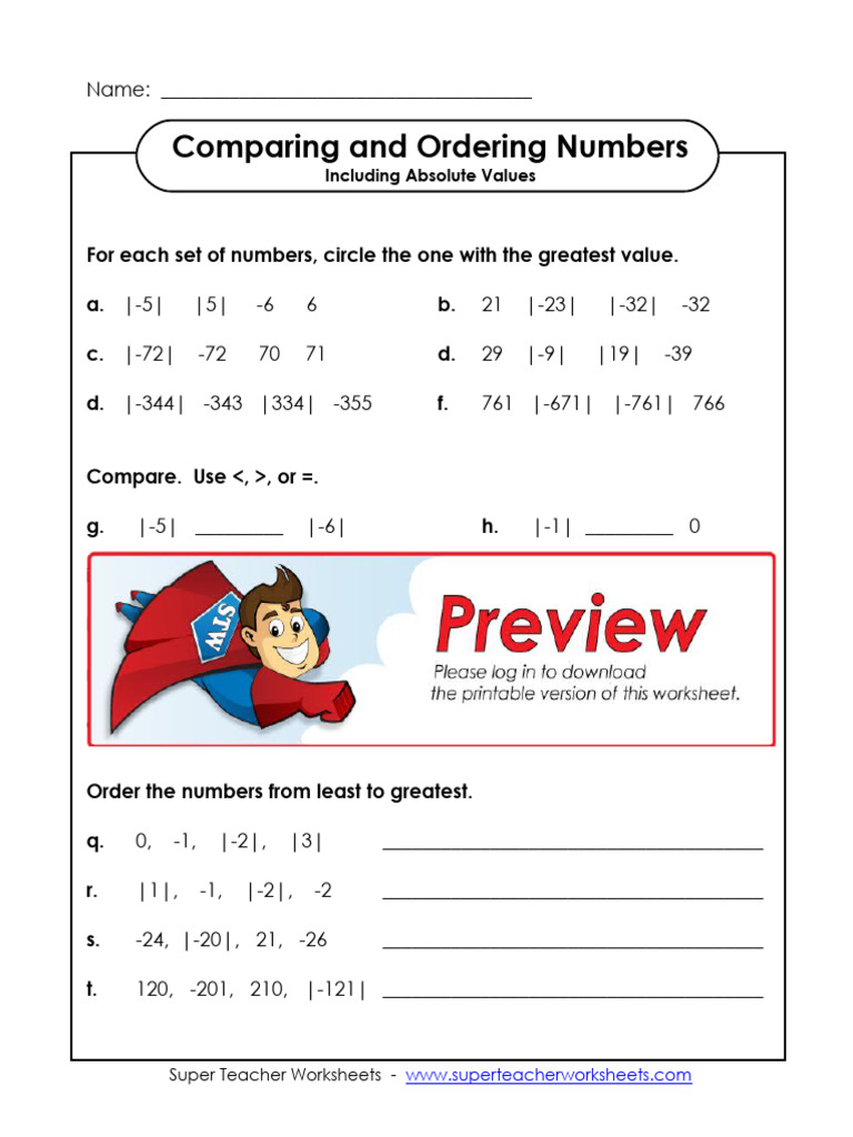 Comparing and Ordering Numbers Worksheet | PDF | Teaching Methods ...