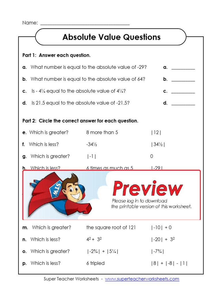 Absolute Value Practice Worksheet | PDF | Computers