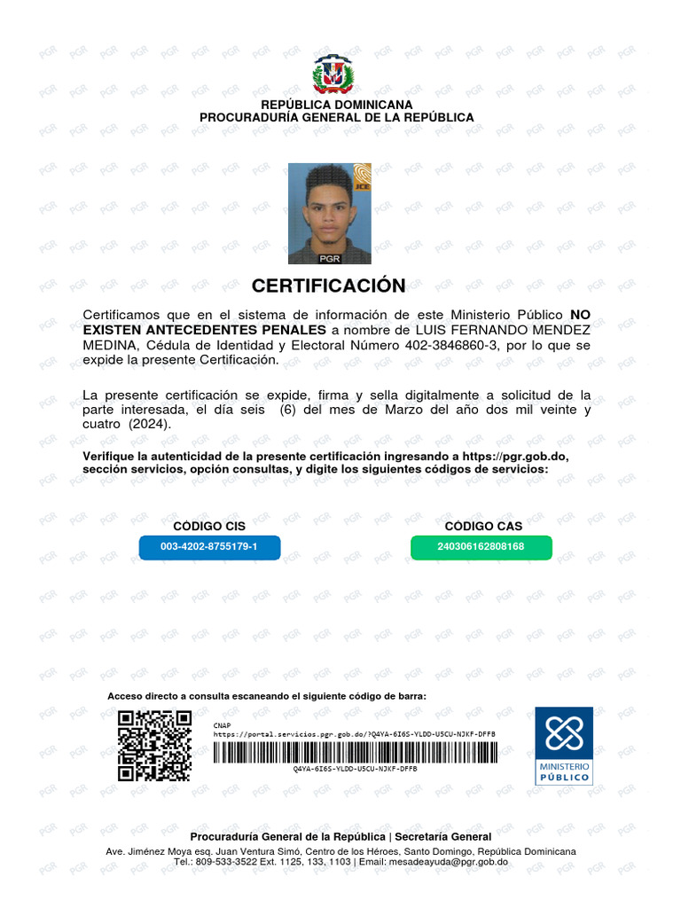 Certificación Sin Antecedentes Penales RD | PDF | Ciencias sociales
