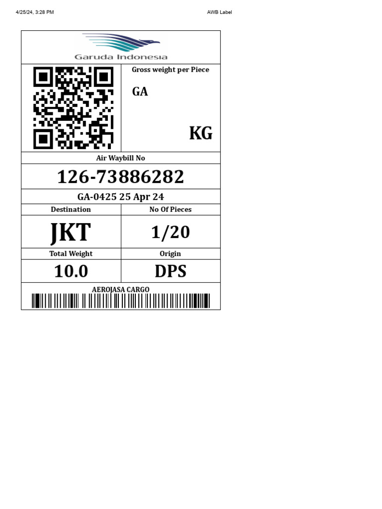 Awb Label 73886282 CGK | PDF | Business Documents