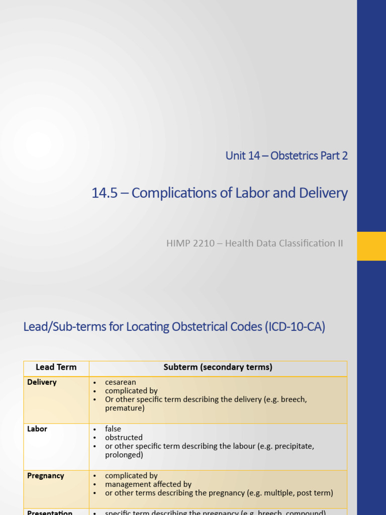 Labor Complications and Coding Guide | PDF | Childbirth | Caesarean Section