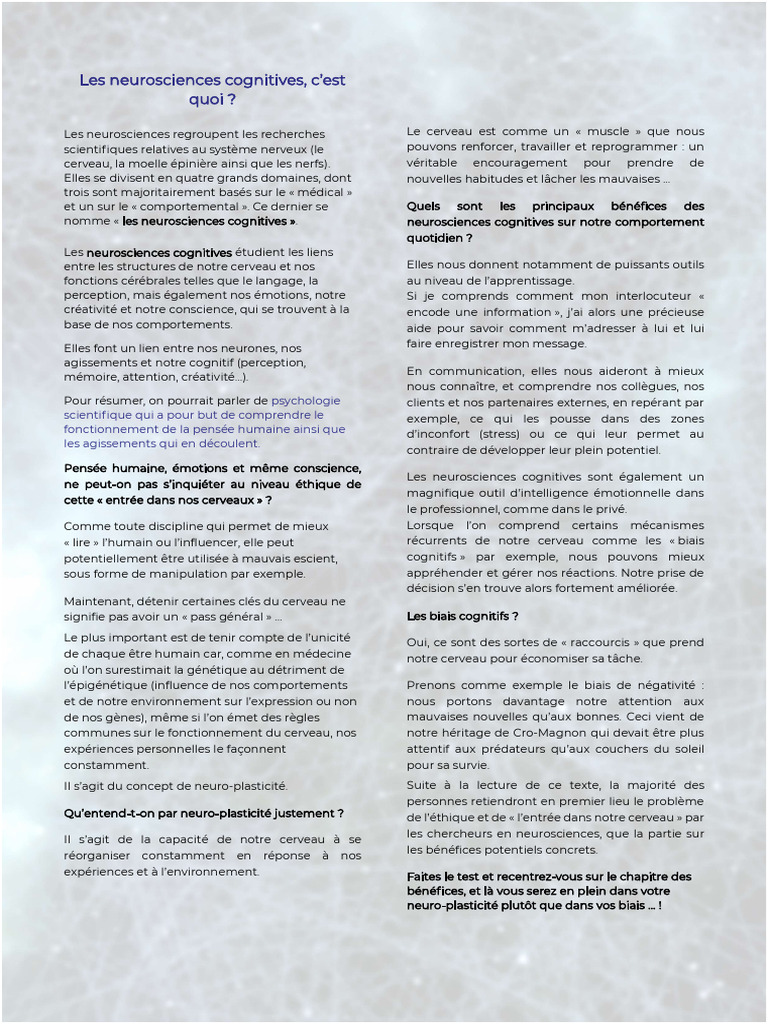 Introduction aux neurosciences modernes | PDF | Cognition | Neuroscience