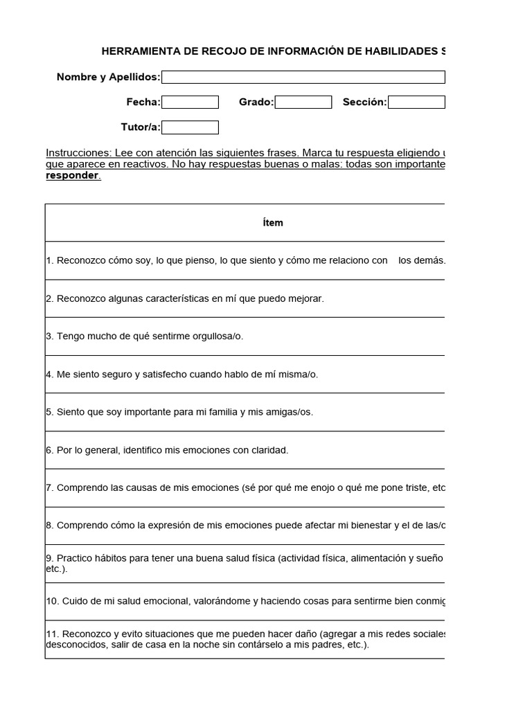 Formato Recojo Información HSE 2024 | PDF | Las emociones