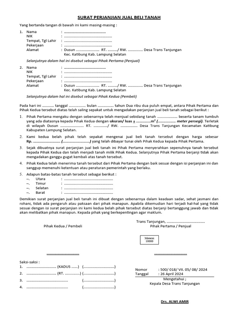 Form Surat Jual Beli Tanah - 014613 | PDF