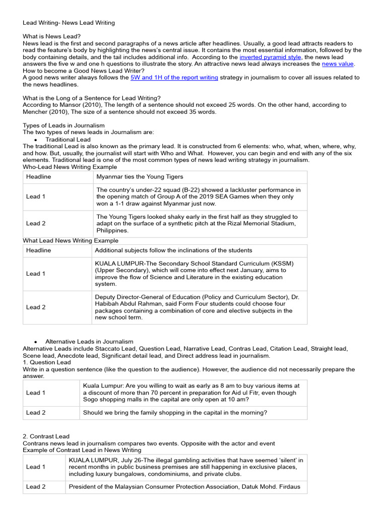 Lead Writing | PDF | News