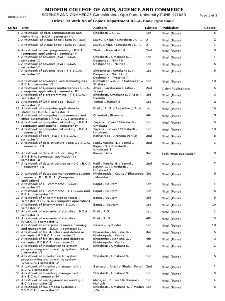 BCA Textbooks and Resources List | PDF | Computing | Computer Science