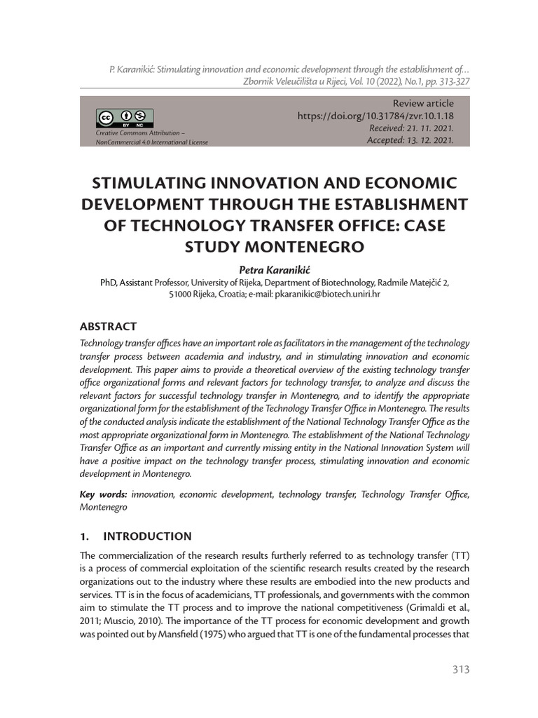 Establishing a Technology Transfer Office in Montenegro | PDF ...