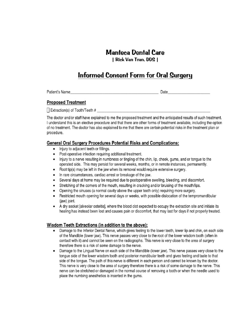 Consent Form FOR ORAL SURGERY | PDF