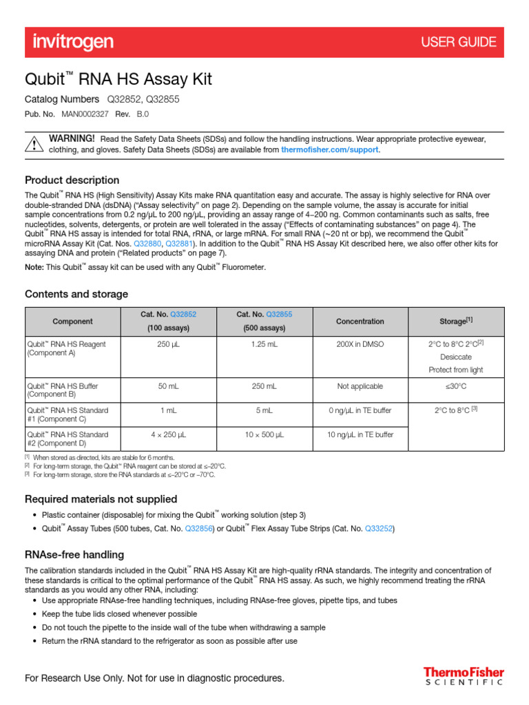 Qubit RNA HS Assay UG Download Free PDF Assay Rna