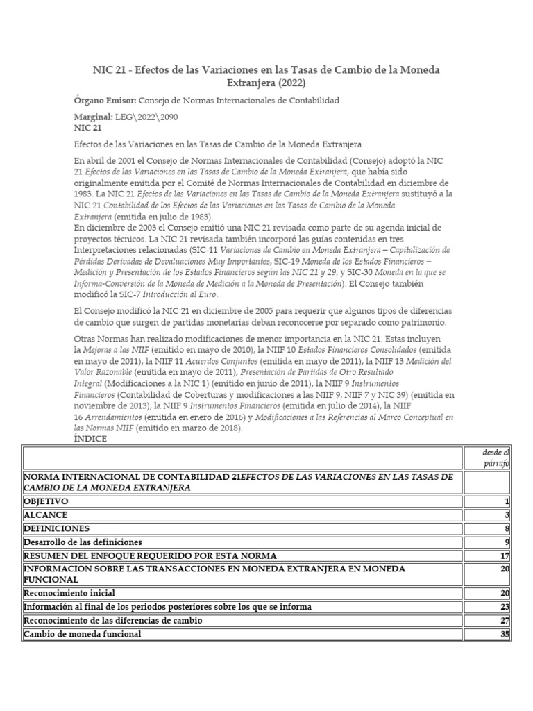 NIC 21: Variaciones en Tasas de Cambio | PDF | normas internacionales ...