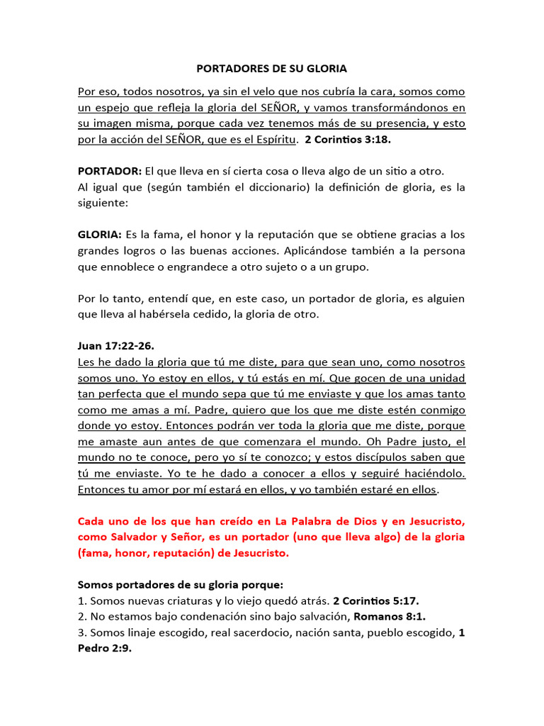 Portadores de Su Gloria | PDF | Cristo (título) | Creencia y doctrina ...