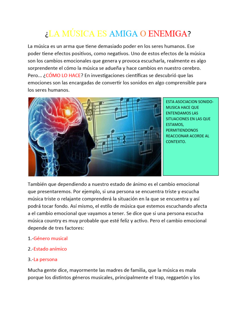 La Música: Amiga o Enemiga de Emociones | PDF | Las emociones | Culpa ...