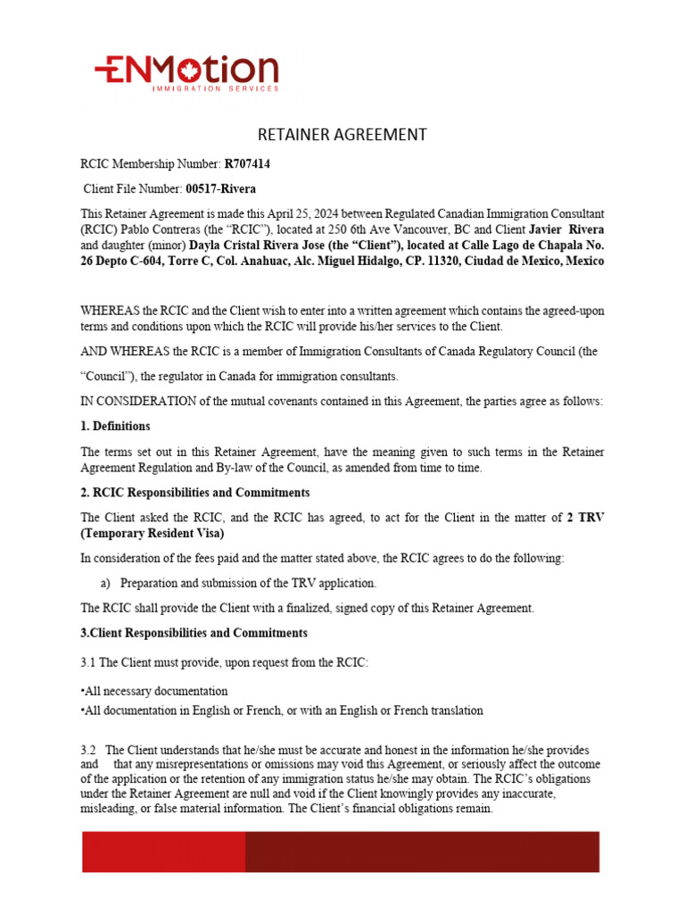 Retainer Agreement TRV Couples (Javier Rivera) | PDF | Confidentiality ...
