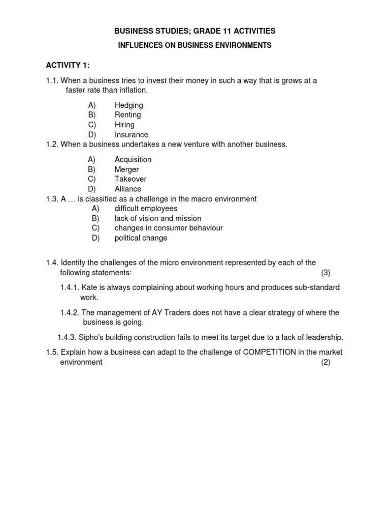 BSTD GR 11 Activity Modified | PDF | Macroeconomics | Mergers And ...