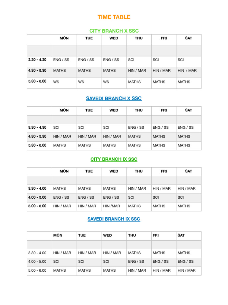 SSC and CBSE Time Table Overview | PDF