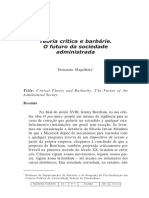 Teoria Crítica e Barbárie. O Futuro Da Sociedade Administrada