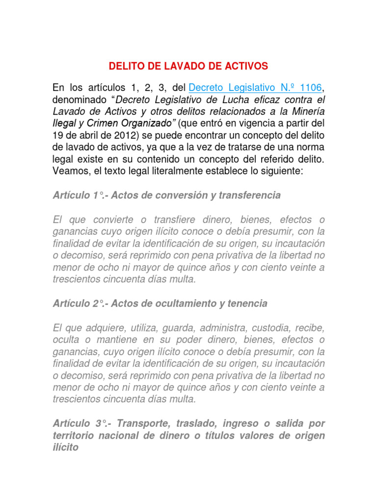 Delito de Lavado de Activos Ucv | PDF | Lavado de dinero | Crimen ...