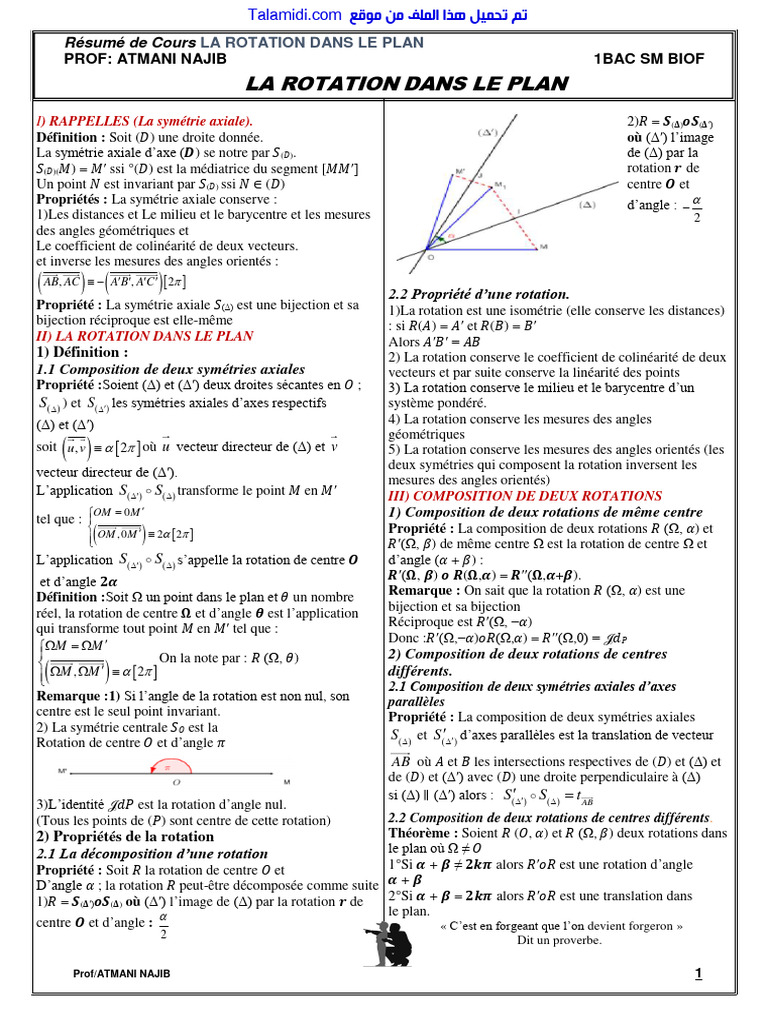 Résumé sur la Rotation dans le Plan | PDF | Rotation | Angle