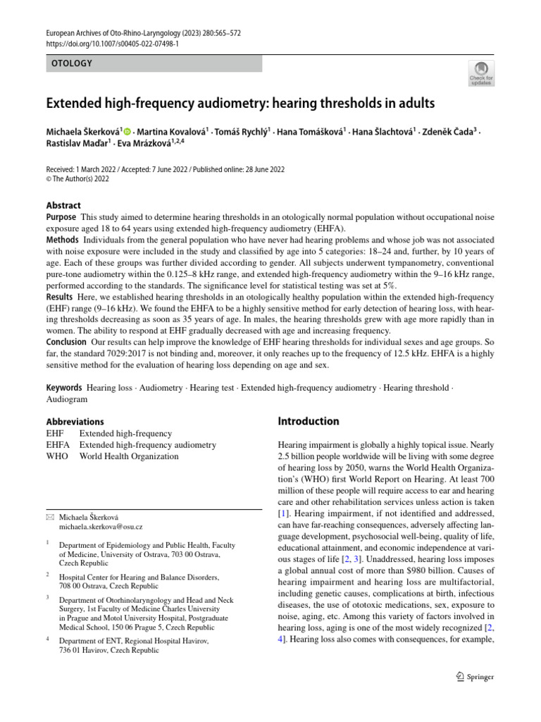 Extended High-Frequency Audiometry Study | PDF | Hearing Loss | Senses