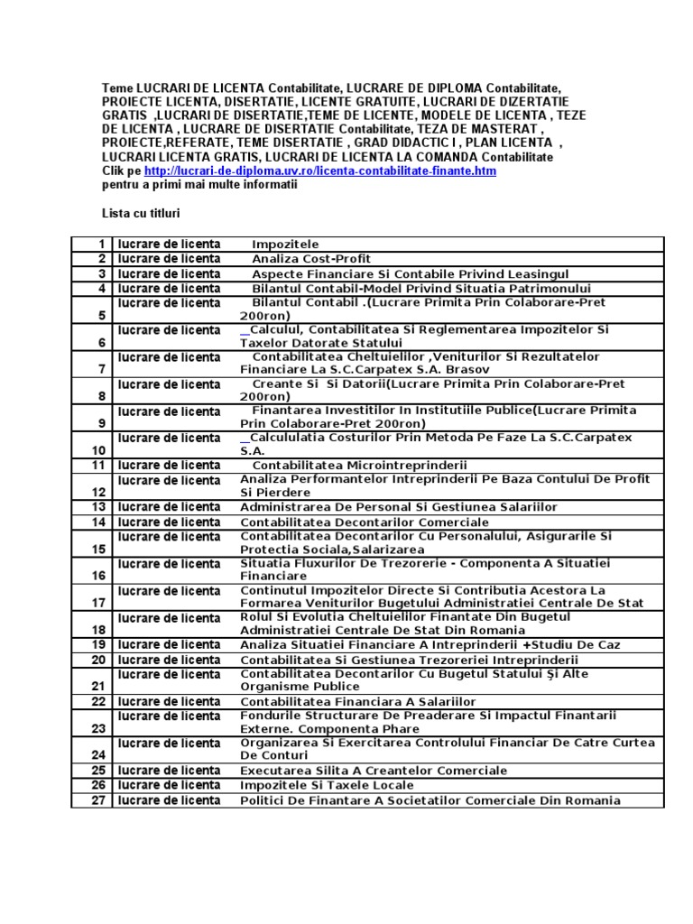 Lucrari De Licenta Contabilitate Disertatie Contabilitate