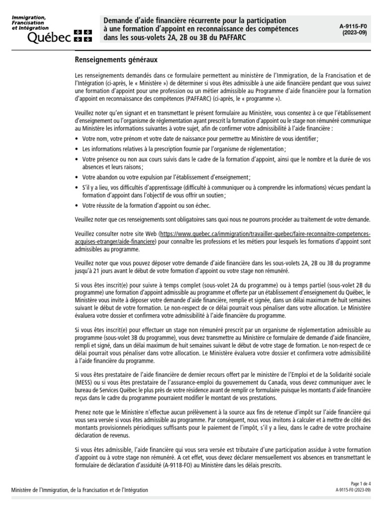 Aide financière pour formation d'appoint | PDF