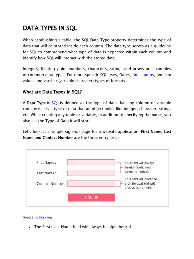 Data Types in SQL | Download Free PDF | Database Index | Data Type