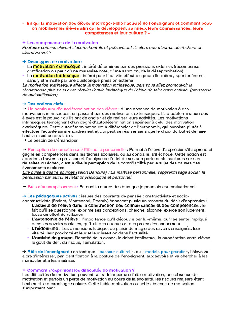 Comprendre la motivation des élèves | PDF | Motivant | Motivation