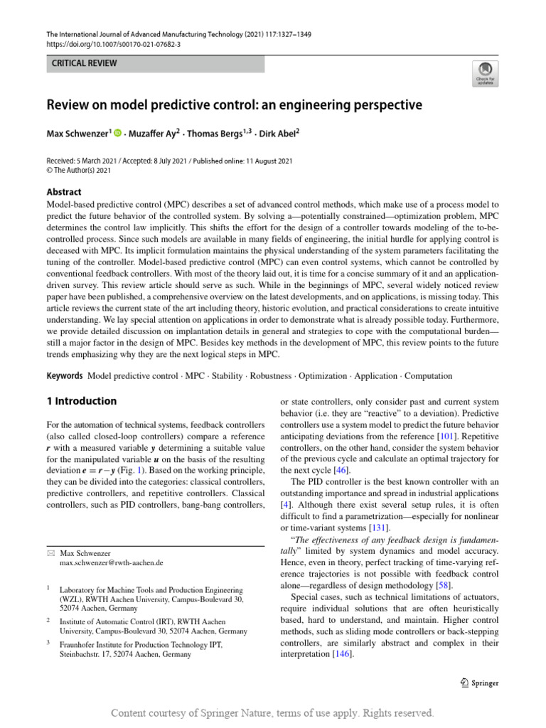 Advances in Model Predictive Control | PDF | Control Theory ...