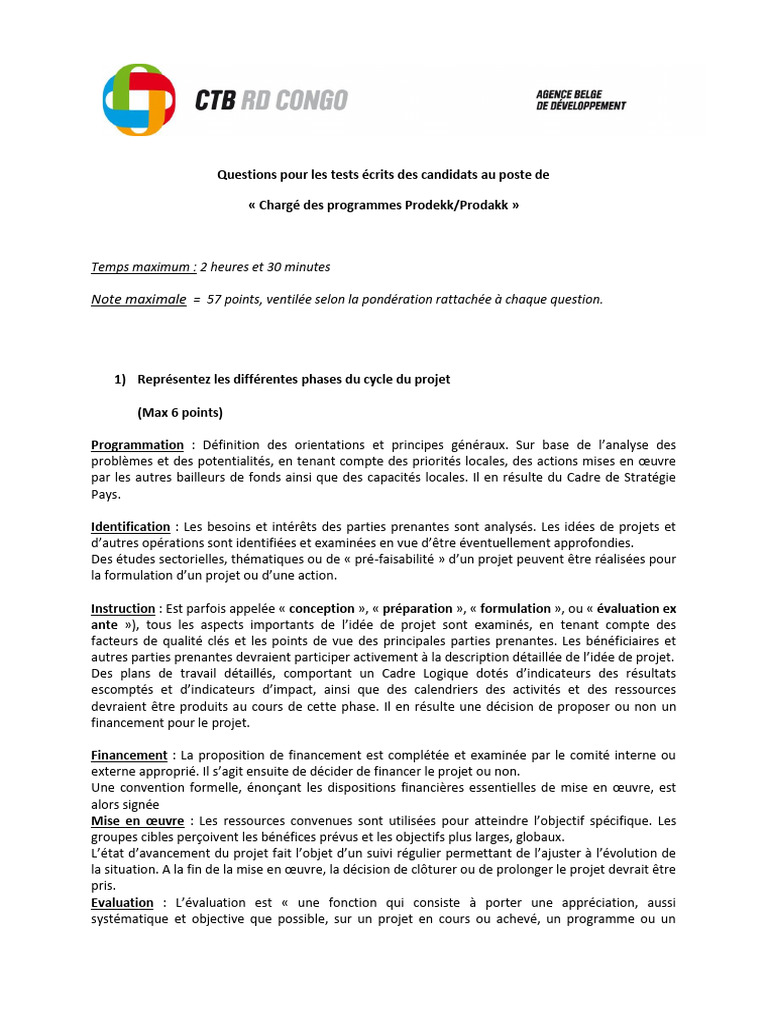 Test Écrit Chargé de Programmes | PDF | Planification | Partie prenante