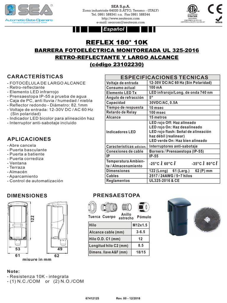 REFLEX 180° 10K Rev. 00 - ESP | PDF | Diodo emisor de luz | Bienes ...