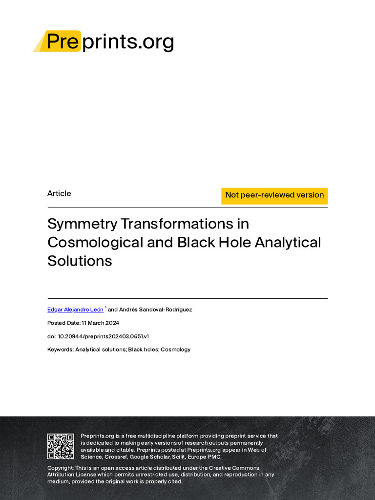 Symmetry Transformations In Cosmological And Black Pdf General