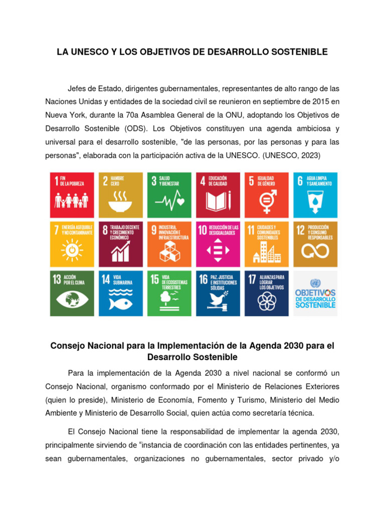 UNESCO y los ODS: Agenda 2030 | PDF | Sustentabilidad | Desarrollo ...