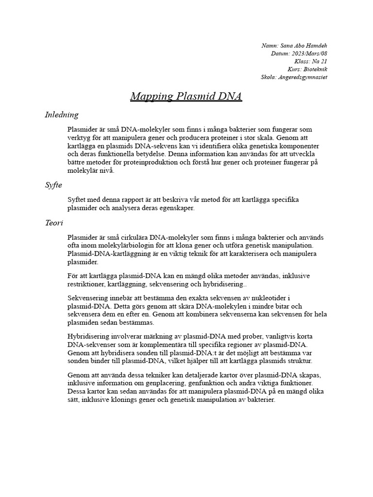 Labb - Mapping Plasmid DNA  PDF