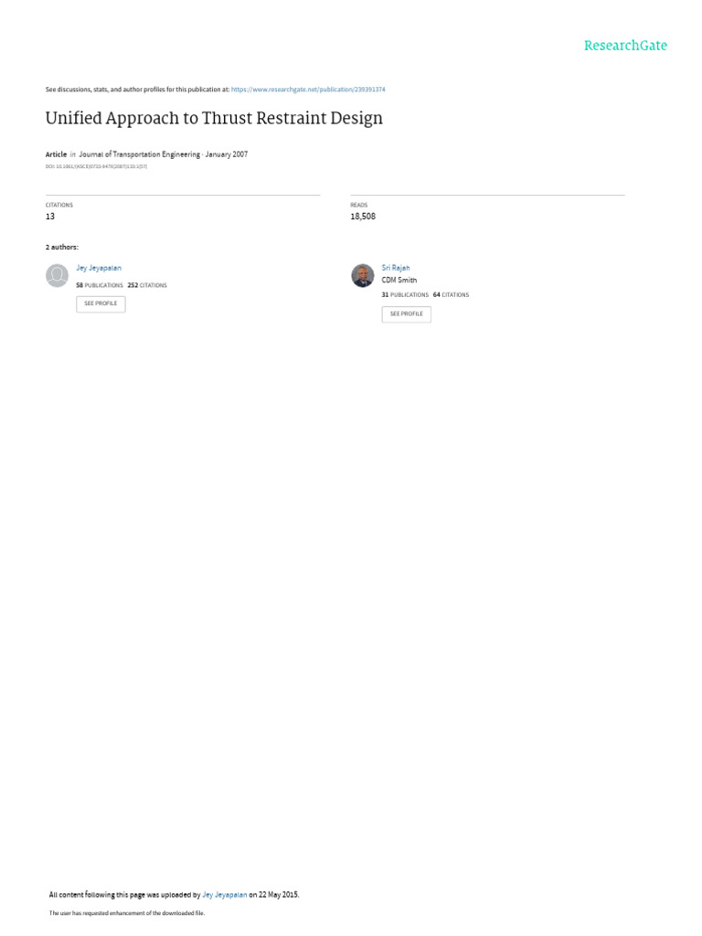 Unified Thrust Restraint Design Guide | PDF | Force | Pipe (Fluid ...