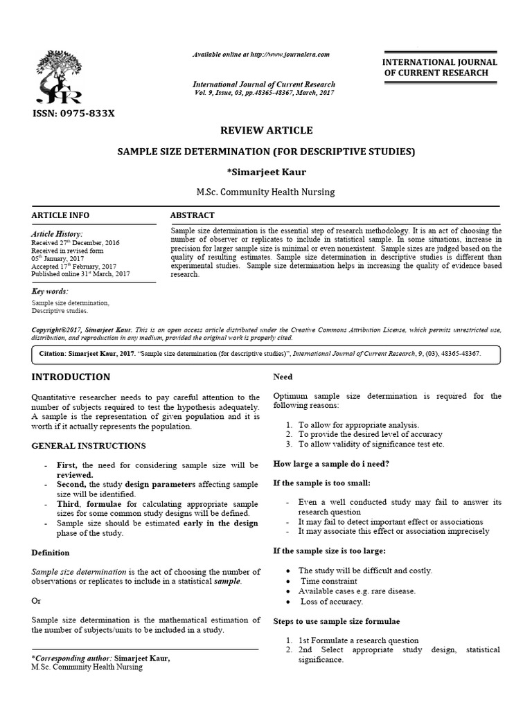 Sample Size Determination | PDF | Standard Deviation | Sample Size ...