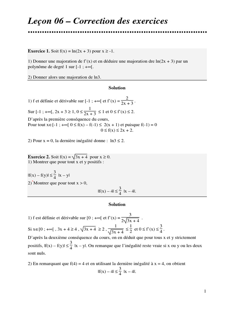 Correction des exercices de maths 1ère | PDF | Limite (mathématiques ...
