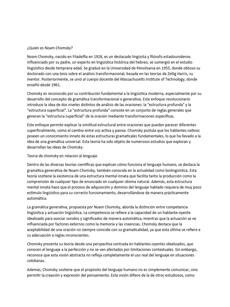 Quién Es Noam Chomsky Pdf Noam Chomsky Lingüística
