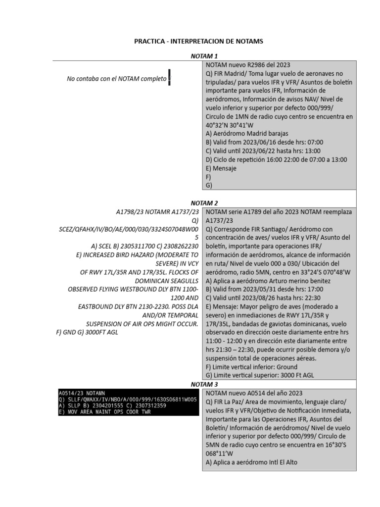 Interpretación de NOTAMs 2023 | PDF | Aeroespacial | Seguridad de la ...