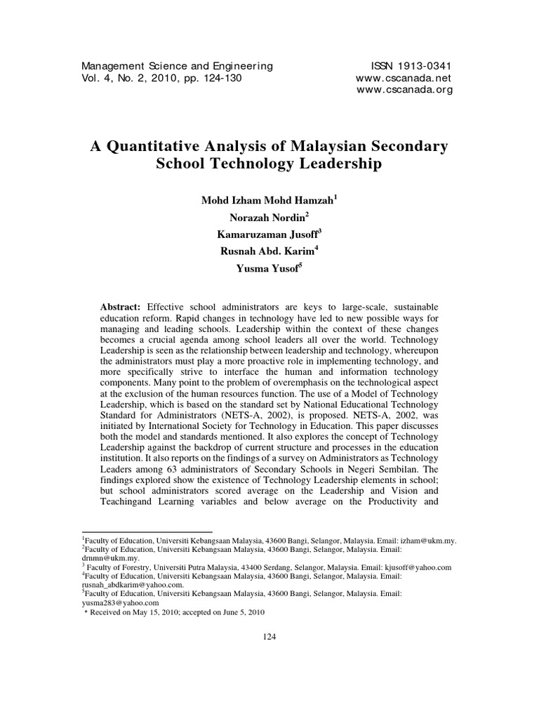 A Quantitative Analysis of Malaysian Secondary School Technology ...