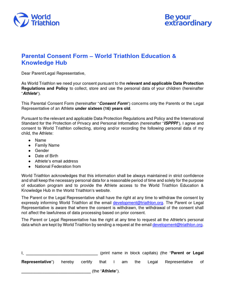 World Triathlon Development Parental Consent HUB | PDF | Consent | Privacy