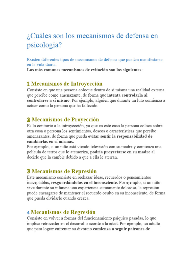 Mecanismos de Defensa en Psicología | PDF | Experiencia | Pensamiento