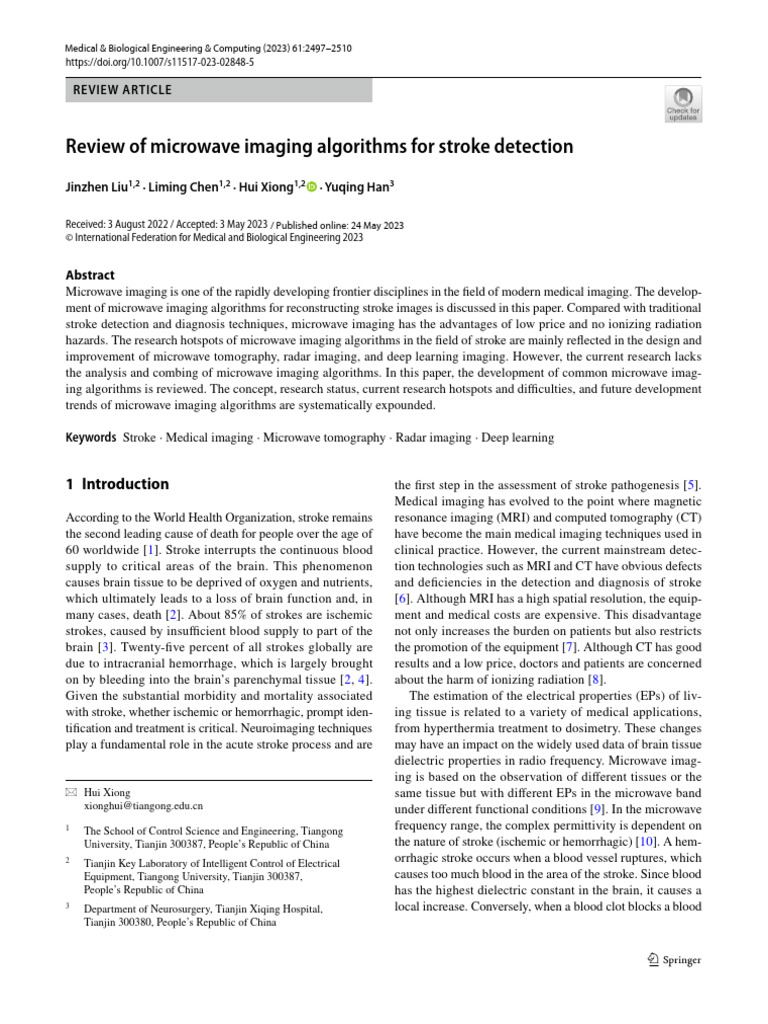 Microwave Imaging Algorithms for Stroke | PDF | Medical Imaging ...
