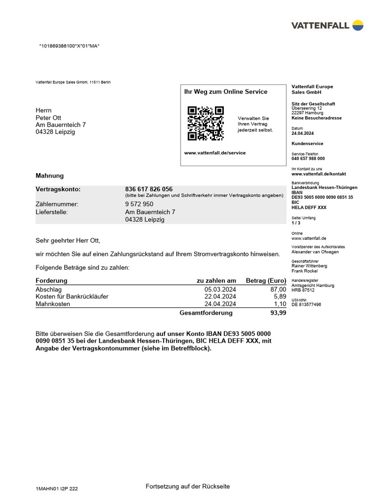 Vattenfall Europe Sales GMBH, 11511 Berlin | PDF