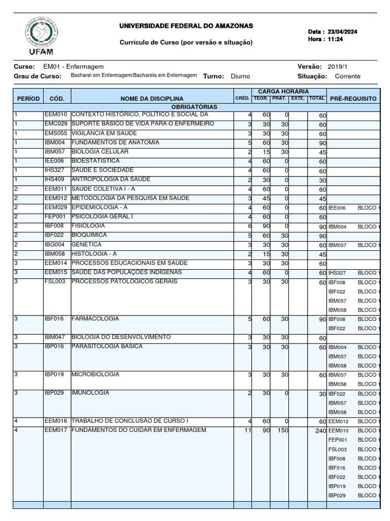 Carga Horária do Curso de Enfermagem | PDF | Enfermagem