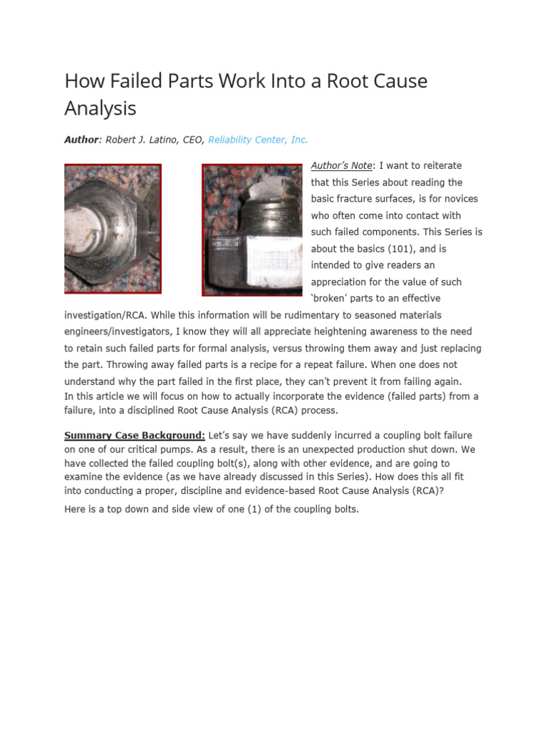 How Failed Parts Work Into A Root Cause Analysis Robert Latino | PDF ...