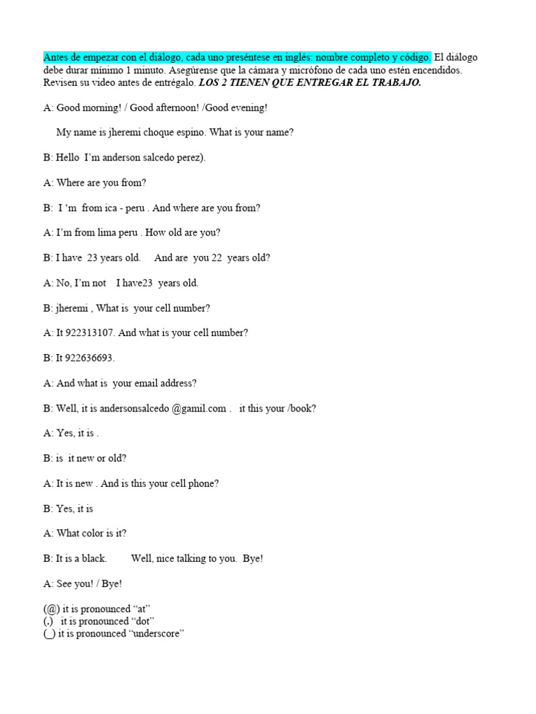English Dialogue Practice Instructions | PDF | Language Arts & Discipline